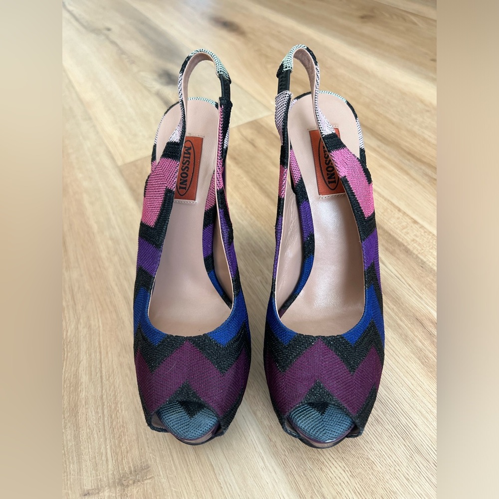 Missoni Sling Back Peep Toe Block Heels
